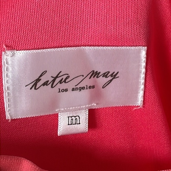 New Katie May Winnipeg One Shoulder Ruched Knit Gown Slit Coral Pink Sz M - Picture 7 of 12